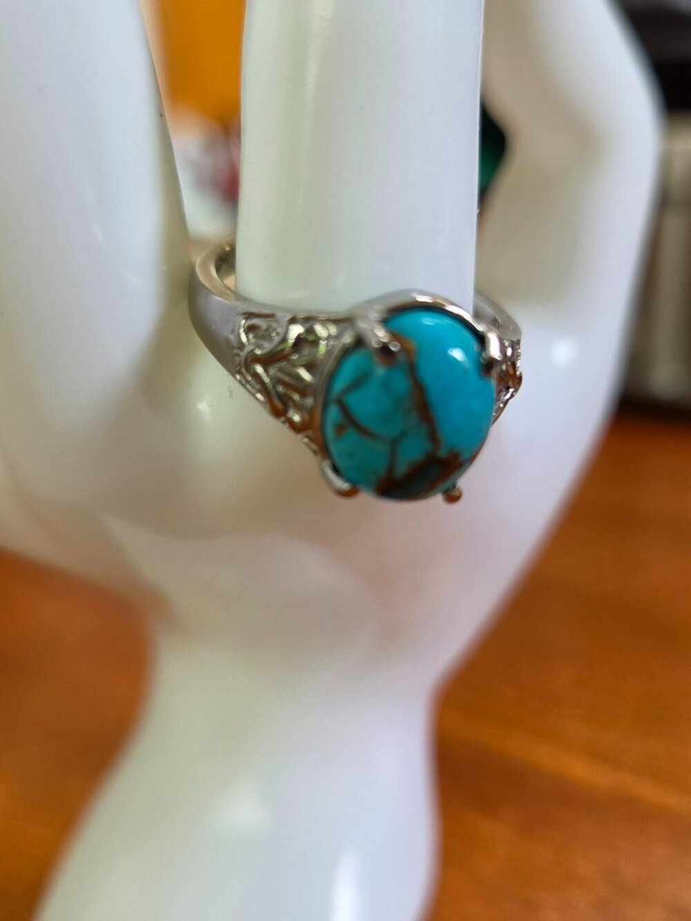 Mojave blue turquois solitaire ring stainless steel size 10